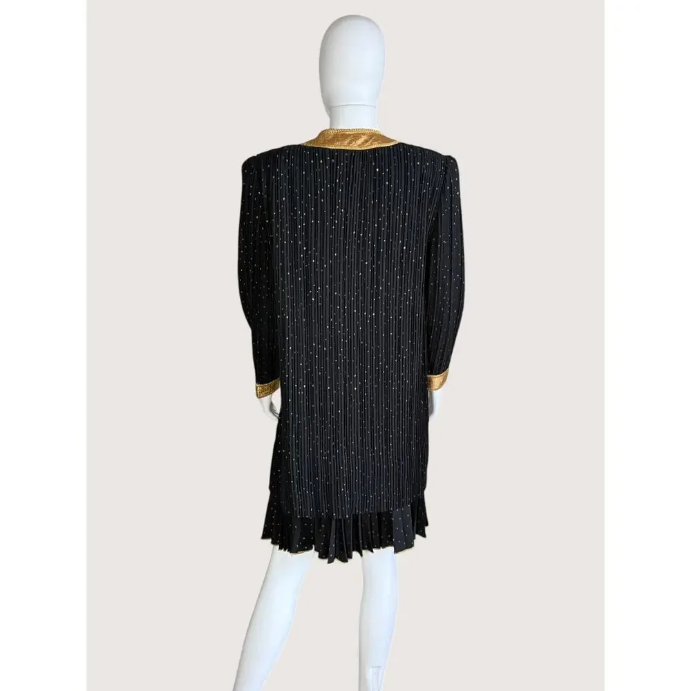 Vintage Black Gold Metallic Pinstripe Jacket Skirt Suit Set